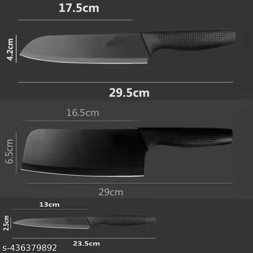 NAND IMPORTER Stainless Steel 3 Pieces Professional Kitchen Knife Set, Meat Knife, Chef's Knife with Non-Slip Handle Sharp Manual Sharpening for Home Kitchen and Restaurant (2) - Black